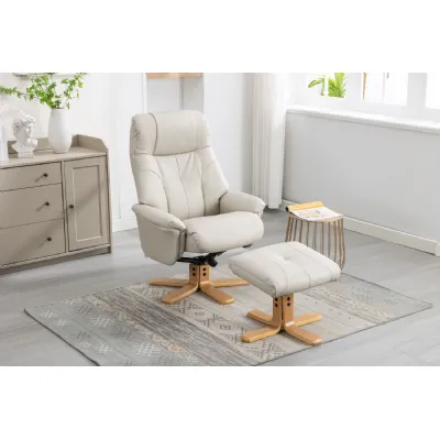 Mushroom Leather Effect Swivel Recliner Footstool Oak Base