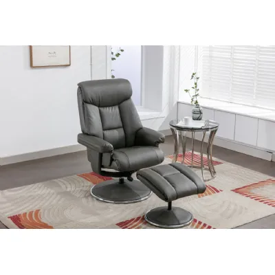 Cinder Leather Effect Swivel Recliner With Footstool