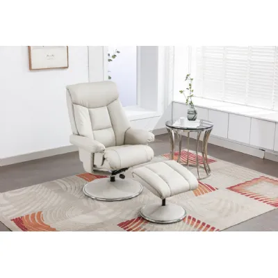 Mushroom Leather Effect Swivel Recliner Chair With Footstool