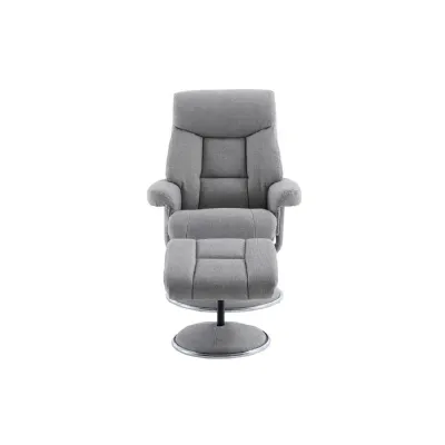 BIARRITZ Fabric Lisbon Silver Chrome Trim Swivel Recliner And Footstool