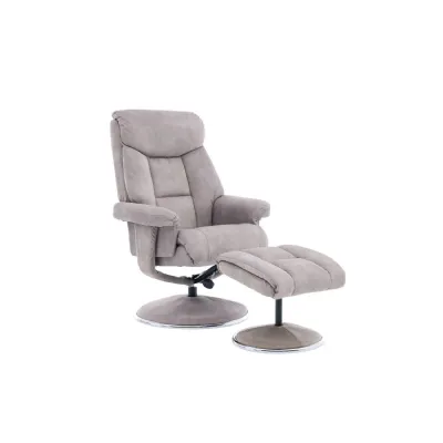 BIARRITZ Fabric Almond Chrome Trim Swivel Recliner And Footstool