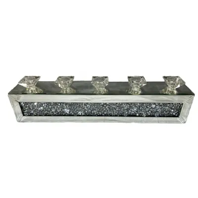 Modern Silver Mirrored Crushed Diamond 5 Light Tealight Holder