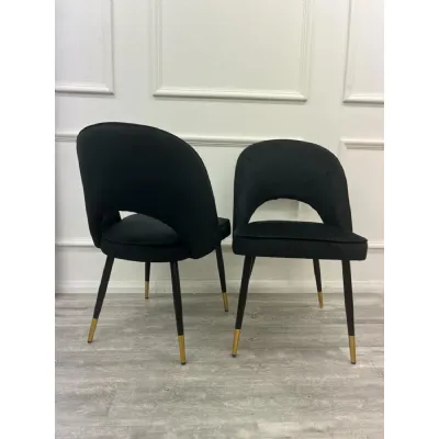Modern Black Velvet Upholstered Dining Chair with Open Back and Black Legs