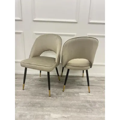 Modern Champagne Velvet Upholstered Dining Chair with Open Back and Black Legs
