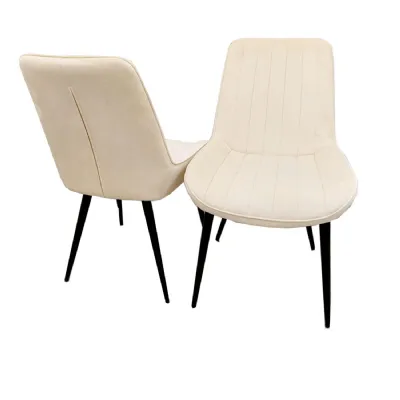 Modern Cream Velvet Line Stitch Back Dining Chair with Black Scandinavian Style Legs