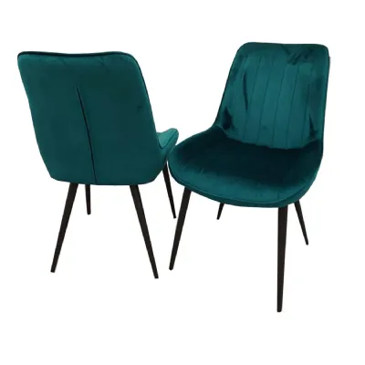 Modern Teal Velvet Line Stitch Back Dining Chair with Black Scandinavian Style Legs