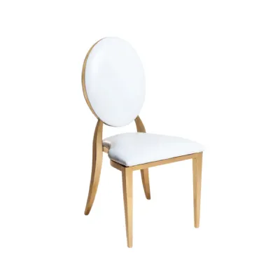 Classic White PU Leather Dining Chair with Gold Frame and Padded Backrest