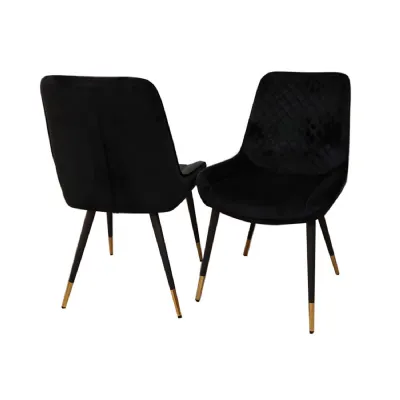 Modern Black Velvet Cross Stitch Back Dining Chair with Gold Tipped Scandinavian Legs