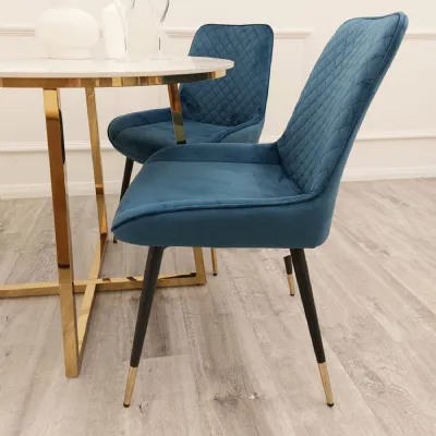Teal Blue Velvet Diamond Stitched Back Dining Chair