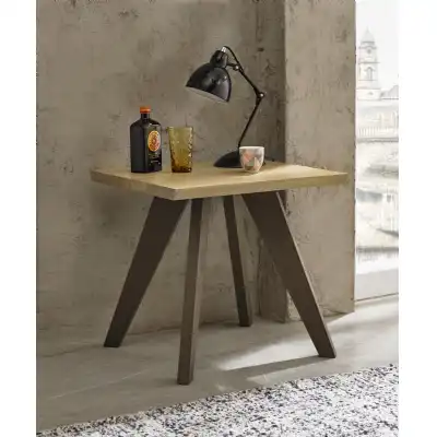 Weathered Oak Side Lamp Table Black Legs