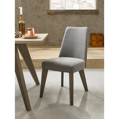 Pair of Grey Fabric Aged Oak Dining Chairs