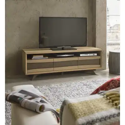Aged Oak TV Unit 3 Drawers Open Front 150cm Wide