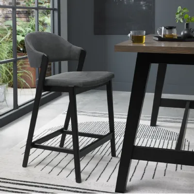 Dark Grey Fabric Curved Bar Stool Peppercorn Frame