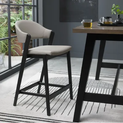 Grey Bonded Leather Curved Bar Stool Peppercorn Legs