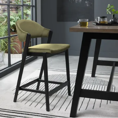Cedar Green Velvet Curved Bar Stool Peppercorn Frame