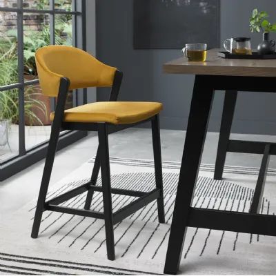 Mustard Yellow Velvet Curved Bar Stool Peppercorn Frame