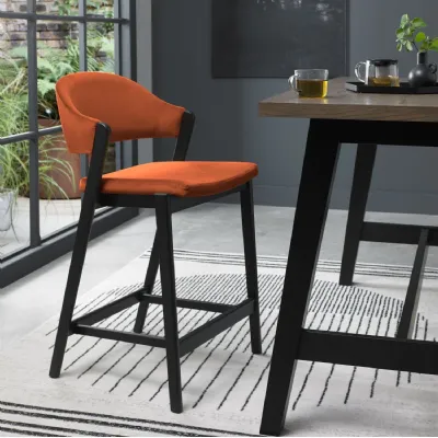 Rust Velvet Curved Bar Stool Peppercorn Frame