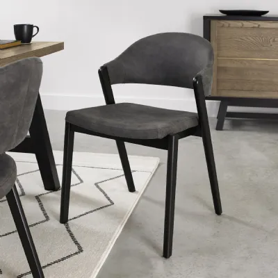 Dark Grey Fabric Black Frame Curved Back Dining Chair