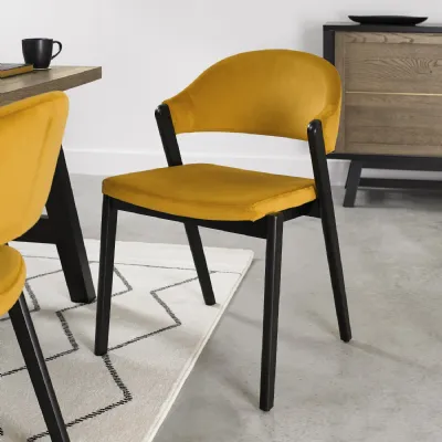 Yellow Velvet Upholstered Dining Chair Peppercorn Legs