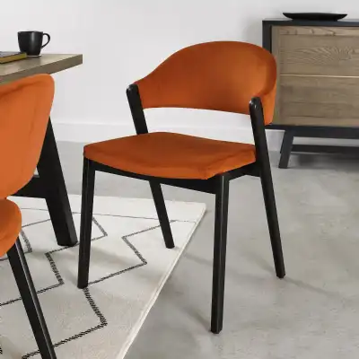 Rust Velvet Fabric Upholstered Curved Back Dining Chair