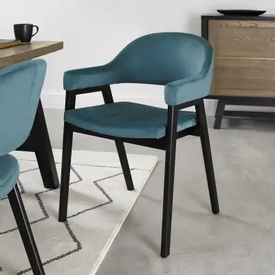 Blue Velvet Fabric Dining Arm Chair