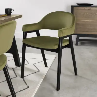 Green Velvet Fabric Dining Arm Chair