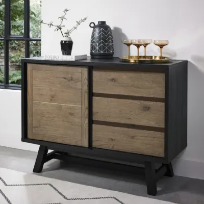 Weathered Oak Sliding Door Sideboard with 3 Drawers