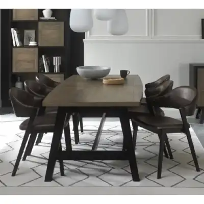 Weathered Oak Dining Table Set 6 Grey Fabric Side Chairs