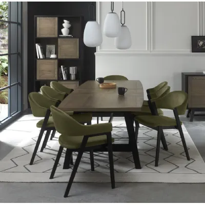 Weathered Oak Dining Table Set 8 Green Velvet Chairs