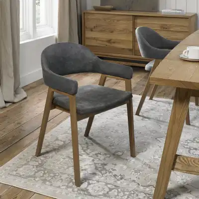 Dark Grey Fabric Arm Chair Rustic Oak Legs