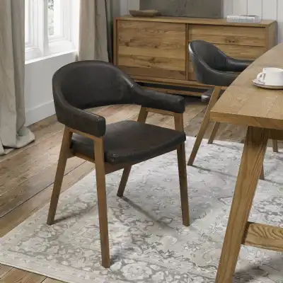 Vintage Fabric Dining Armchair Rustic Oak Legs