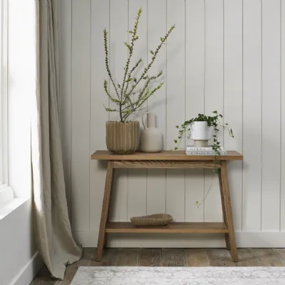 Traditional Rustic Oak Console Hall Table with Lower Shelf