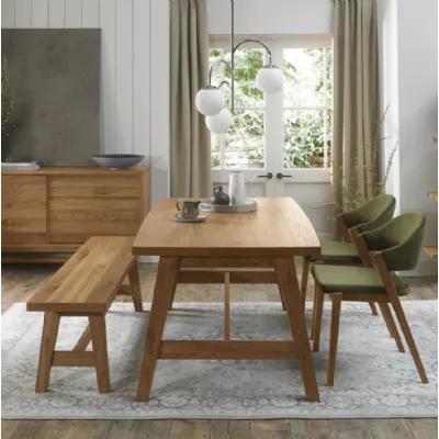 Rustic Oak Dining Set 2 Green Velvet Side Chairs and Bench