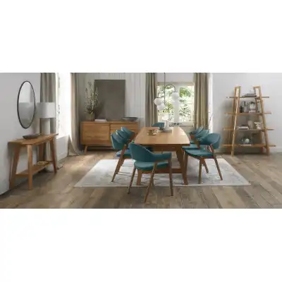 Rustic Oak Dining Set 6 Chairs 2 Carvers Velvet Fabric