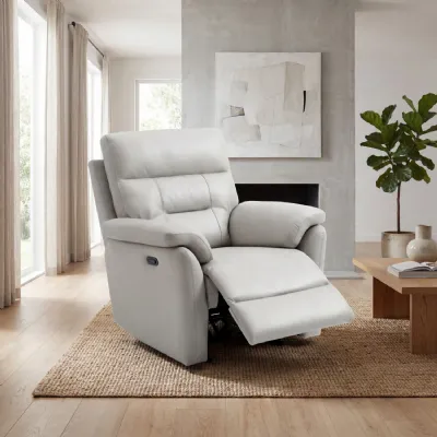 Light Grey Leather Effect Electric Recliner Armchair