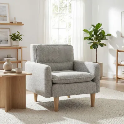 Natural Fabric Upholstery Armchair Wooden Legs