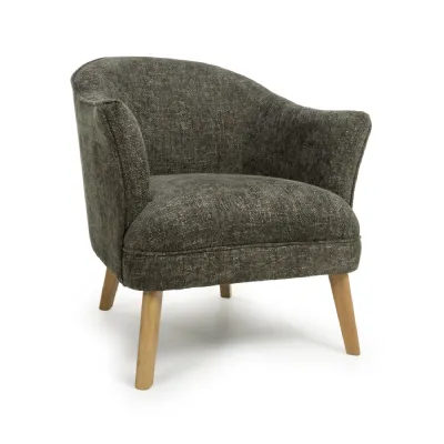 Green Fabric Curved Wing Armed Chair with Wooden Legs
