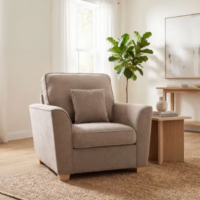Oatmeal Fabric Upholstery Armchair Light Wooden Legs