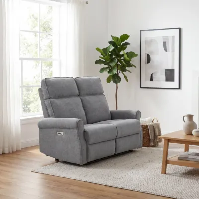 Dark Grey Fabric 2 Seater Recliner Sofa Padded Seat