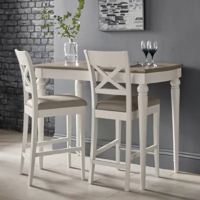 Pair of Bar Stools Grey Painted Grey Leather Cross Back