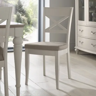 Grey Painted Cross Back Dining Chair Grey Leather Seat Pad