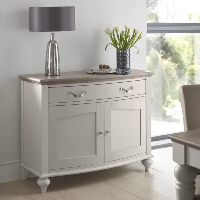 Grey Painted Oak Top 2 Door 2 Drawer Curved Sideboard