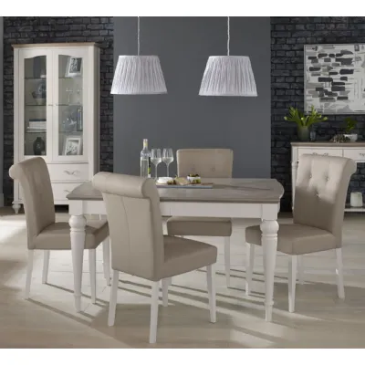 Grey Oak Dining Table Set with 4 Grey Leather Chairs