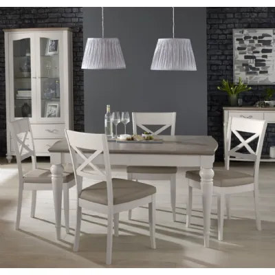 Washed Oak Extending Dining Table with 4 Grey Leather Chairs