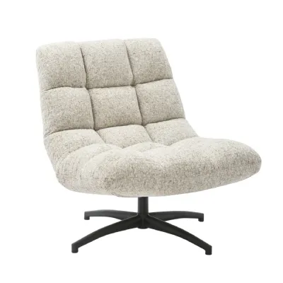 Natural Fabric Swivel Lounge Chair with Black Star Base
