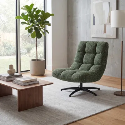 Green Fabric Swivel Lounge Chair Metal Star Base