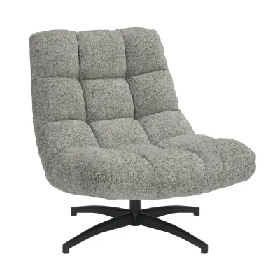 Light Grey Fabric Swivel Lounge Chair with Black Metal Base
