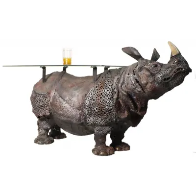 Rhino Centre Table with Sculptural Base and Tempered Glass Top
