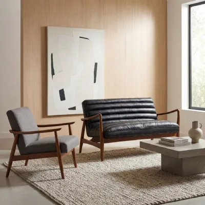 Black Leather Effect 2 Seater Bench Ash Wood Framed