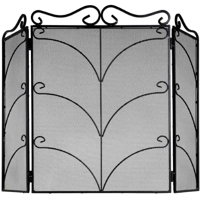 Heavy Large Black Metal Ornate Mesh Fireplace Hearth Fire Screen